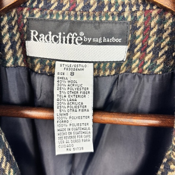 Vintage Radcliffe Blazer Plaid Wool Blend 8 Boxy Red Blue Green Tartan Clueless - Picture 6 of 12